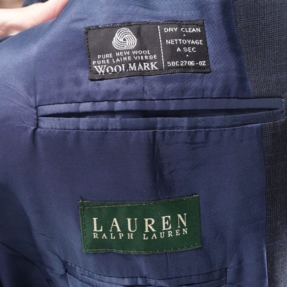 VINTAGE LAUREN RALPH LAUREN 100% WOOL BLUE CHECK BLAZER SUIT JACKET SZ 42L - Picture 8 of 10